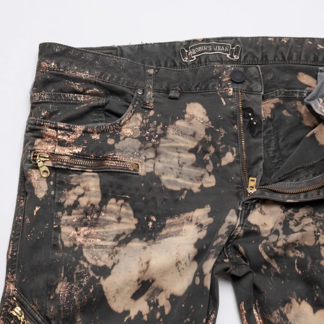 Robin's Jeans The Show Motorcycle W36 Brown Bleach Dye with Zippers