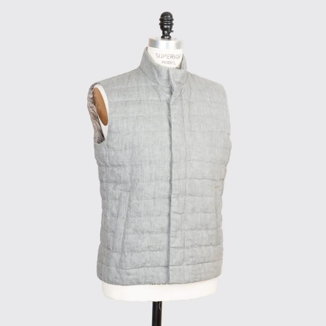 Herno Quilted Down Vest Size EU48 Men Gray Linen Heat Insulated