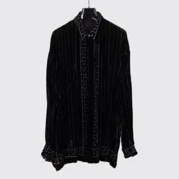 Ceta Italiano Shirt XXL Men Black Velvet Pinstripe Greek Key Print