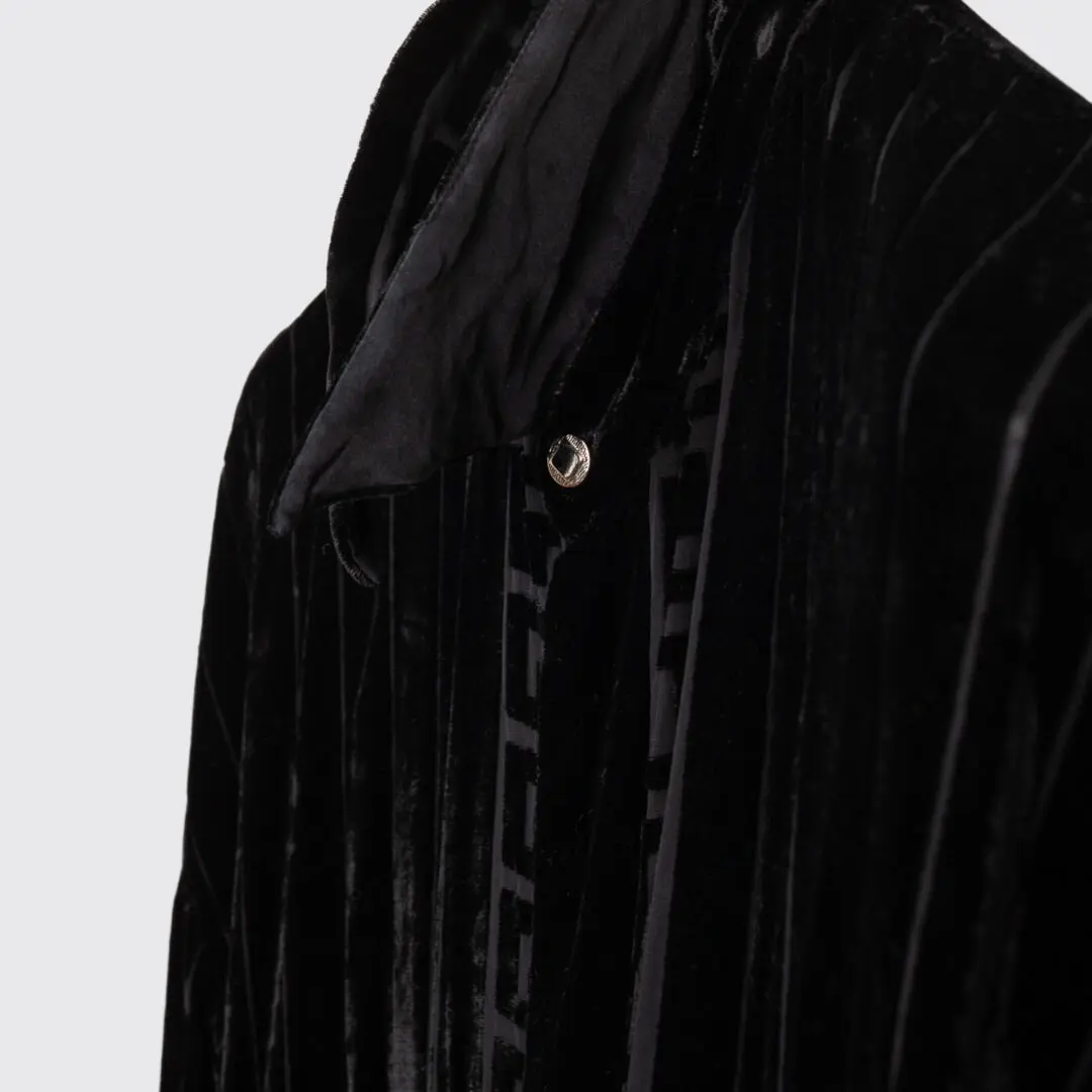 Ceta Italiano Shirt XXL Men Black Velvet Pinstripe Greek Key Print