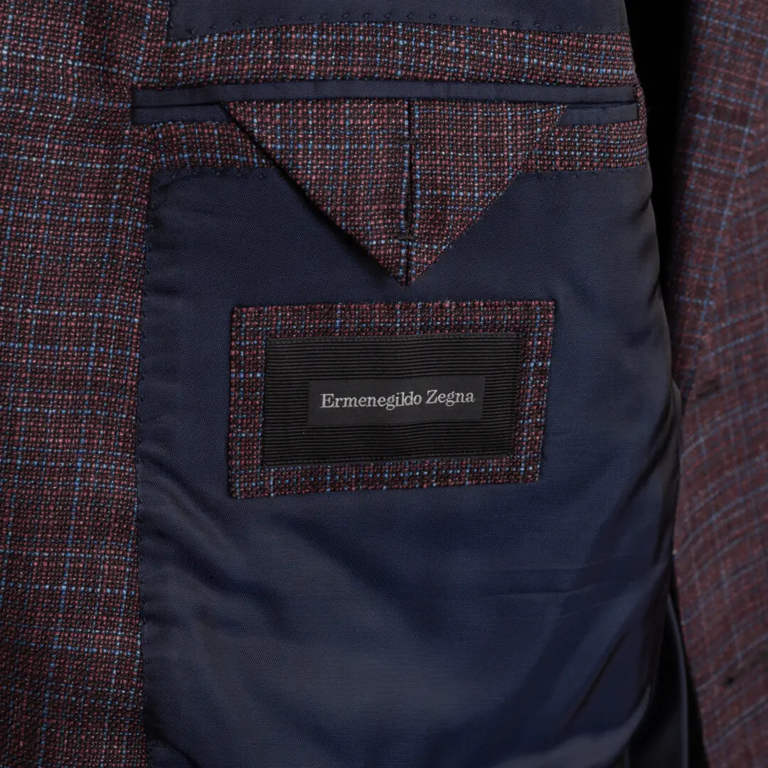 Ermenegildo Zegna Sport Coat Size EU58 Red Wine Glen Check Milano