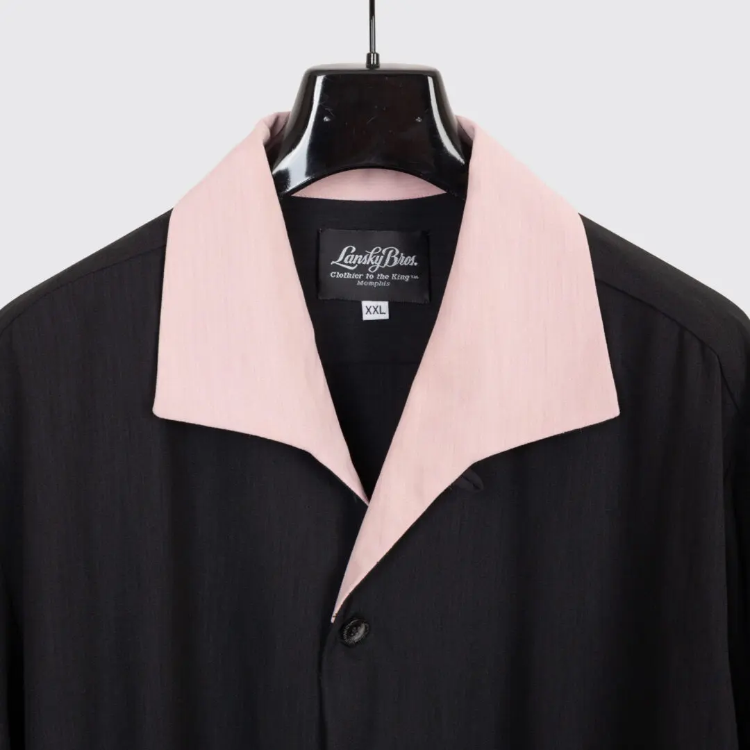 Lansky Bros. Shirt 2XL Men Pastel Pink Black Wide Collar Rayon