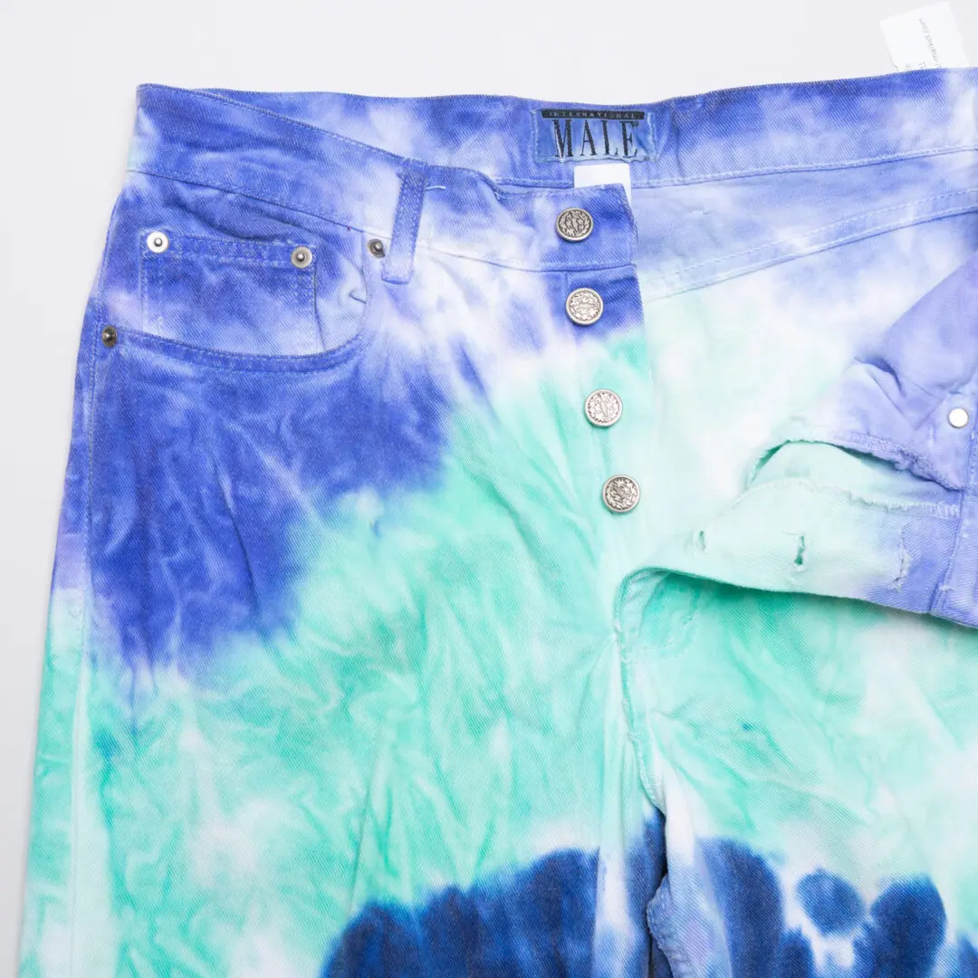 International Male Jeans W34 Men Custom Tie Dye Blue Cotton 90s