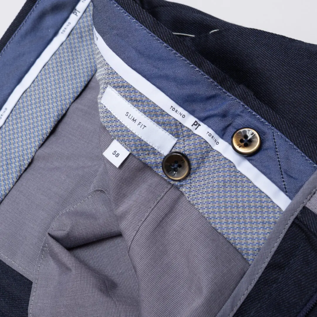 PT Torino Pants Size EU58 Men Navy Wool Blend Stretch Slim Fit
