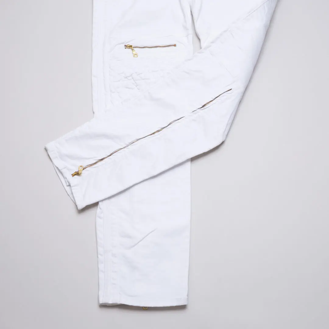 Robin's Jeans Racer Motorcycle W36 White Cotton Blend with Zipper