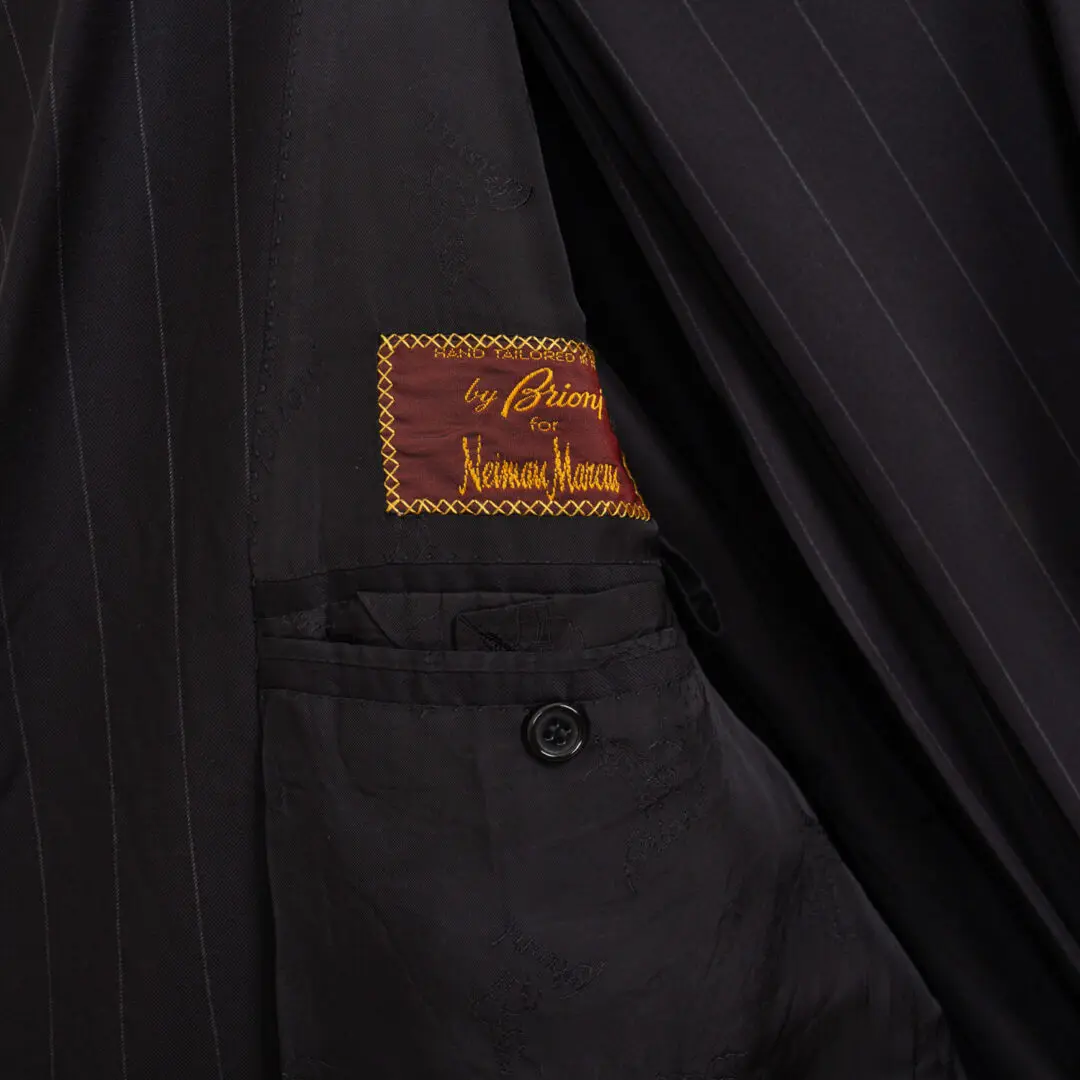 Brioni Suit Size 44 Tall Men Black Pinstripe Wool Three Button