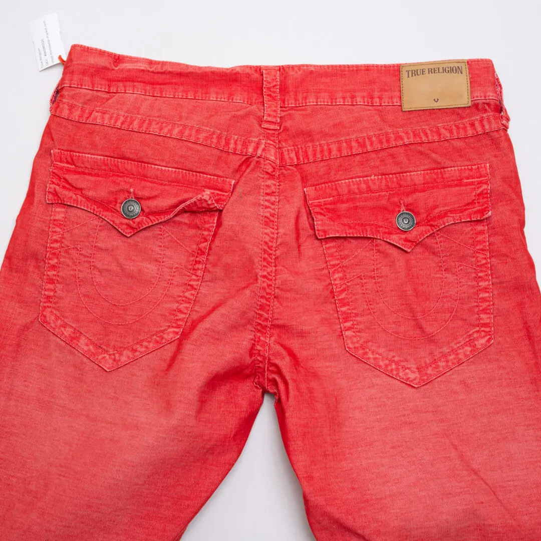 True Religion Ricky Relaxed Straight Jeans W36 Men Red Corduroy