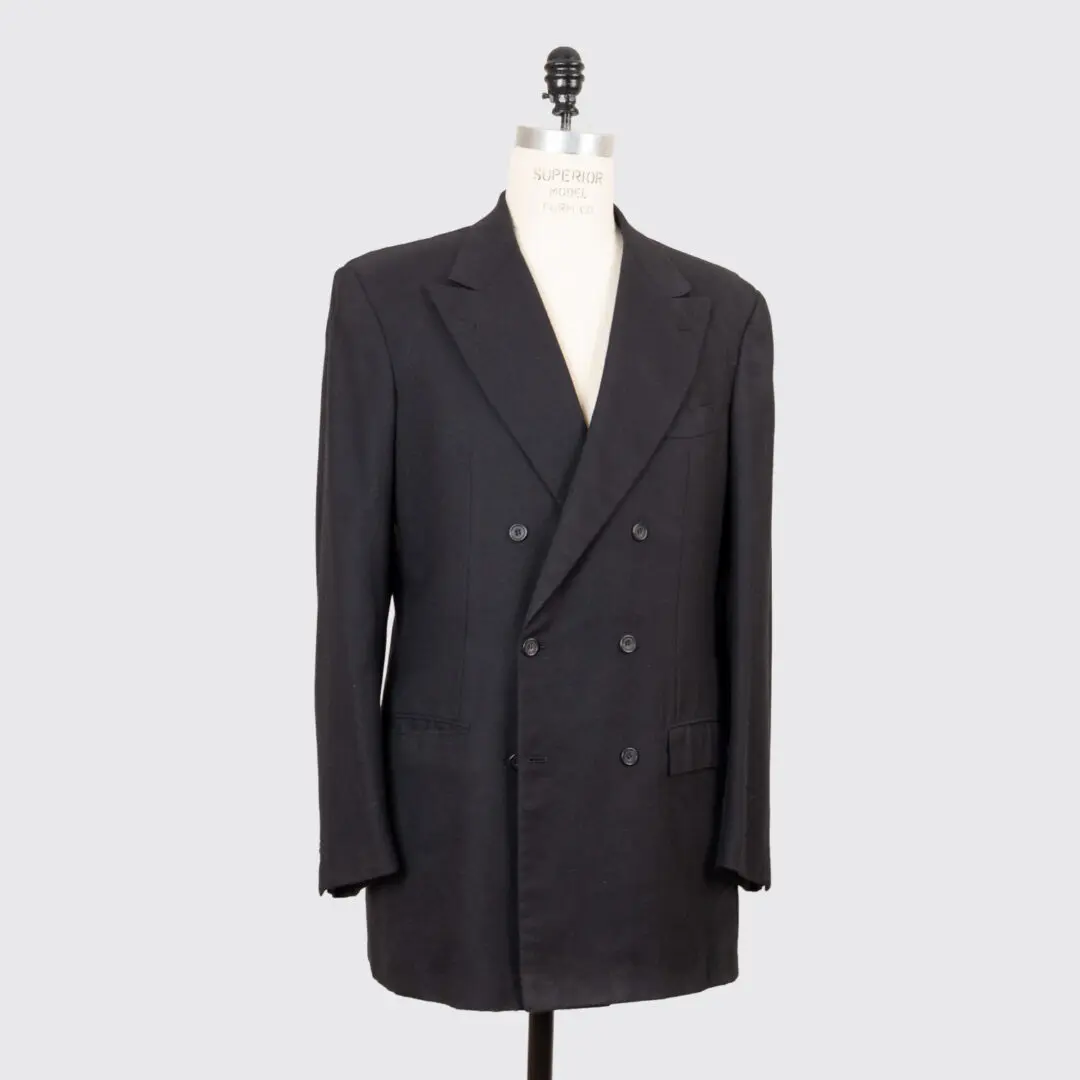 Kiton Cashmere Jacket Size EU55 Long Tall Black Double Breasted
