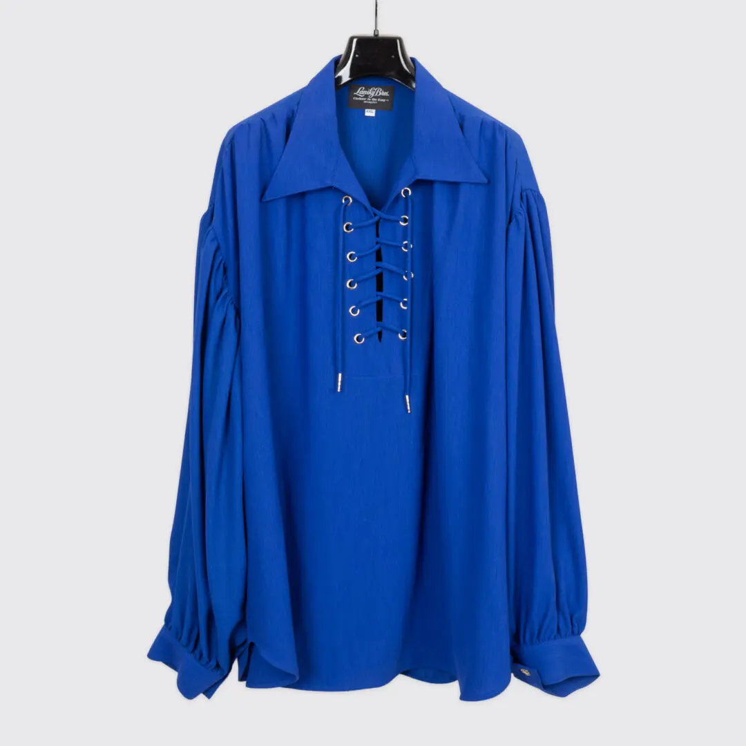 Lansky Bros. Tunic Shirt Size XXL Royal Blue Lace Up Made in USA