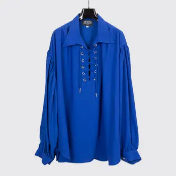 Lansky Bros. Tunic Shirt Size XXL Royal Blue Lace Up Made in USA