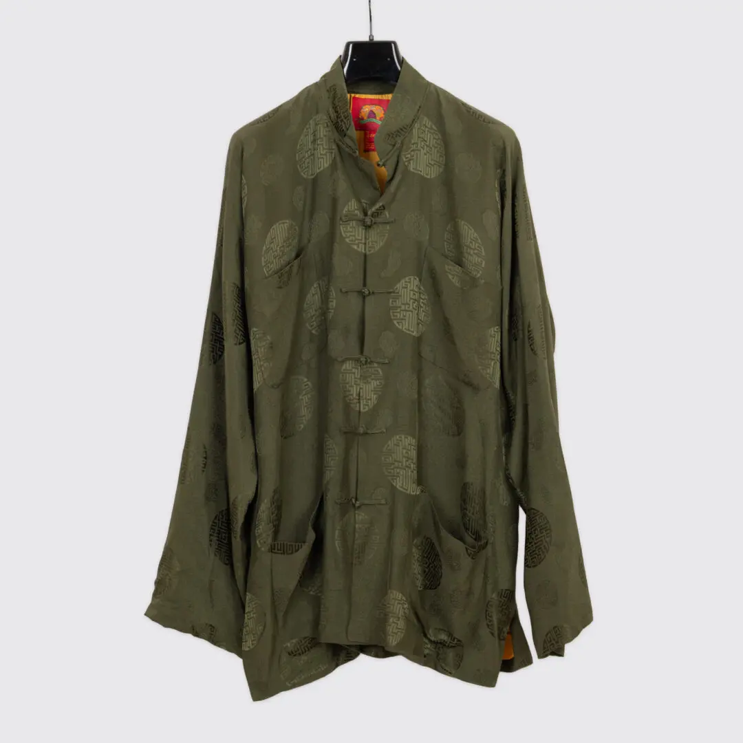 Shanghai Tang Mandarin Jacket US46 Moss Green Oriental Print Silk