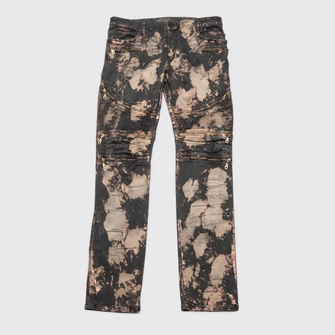Robin's Jeans The Show Motorcycle W36 Brown Bleach Dye with Zippers