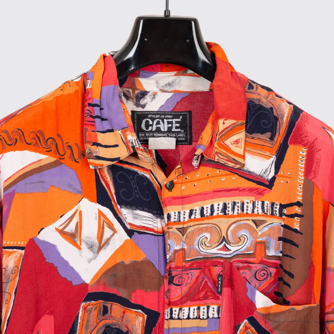 Café Shirt Size XXL Red Orange Abstract Print Rayon Lightweight