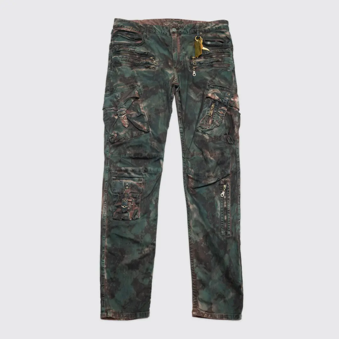 Robin's Jeans Raptor W36 Green Black Tie Dye Cotton with Zippers