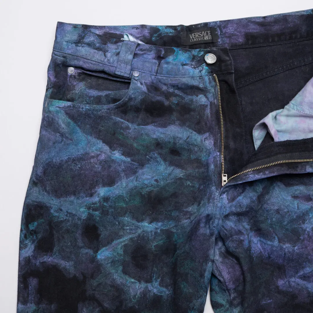 VERSACE Classic V2 Jeans Men Custom Tie Dyed Metallic Blue Purple