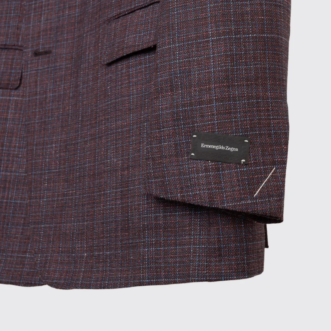Ermenegildo Zegna Sport Coat Size EU58 Red Wine Glen Check Milano