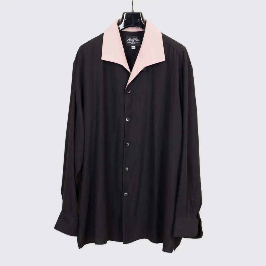 Lansky Bros. Shirt 2XL Men Pastel Pink Black Wide Collar Rayon
