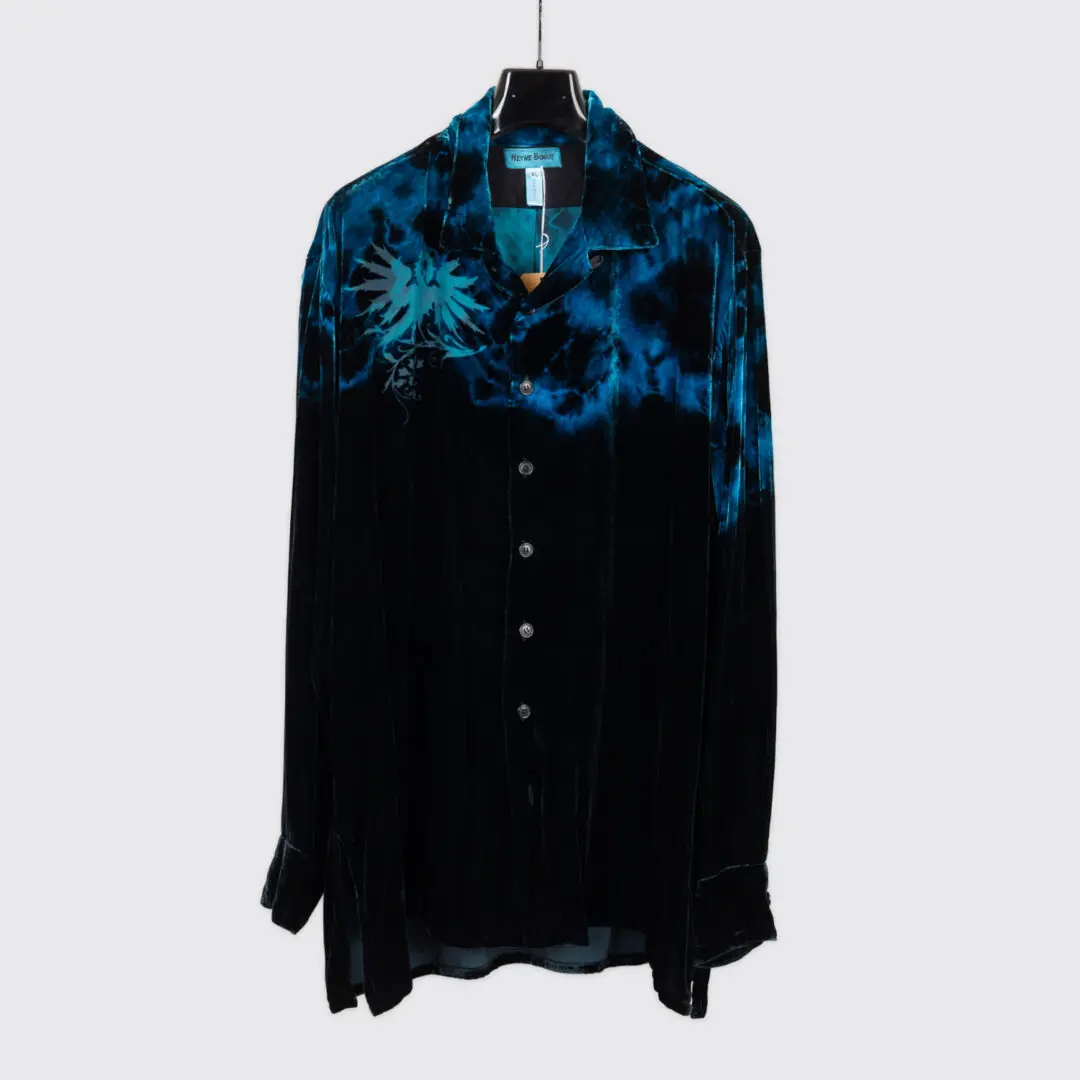 Heyne Bogut Shirt Size XL Men Black Teal Crushed Velvet Hand Dyed
