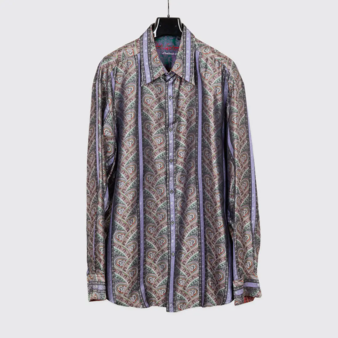 Robert Graham Silk Brocade Shirt 3XL Silver Multicolor Ltd Edition