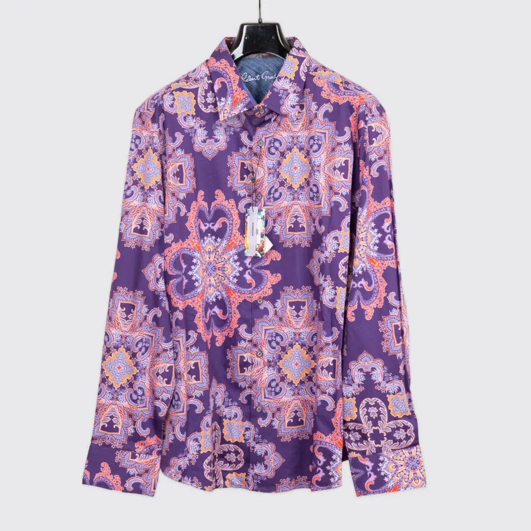 Robert Graham Casino Royale Shirt 3XL Purple Floral Print Cotton