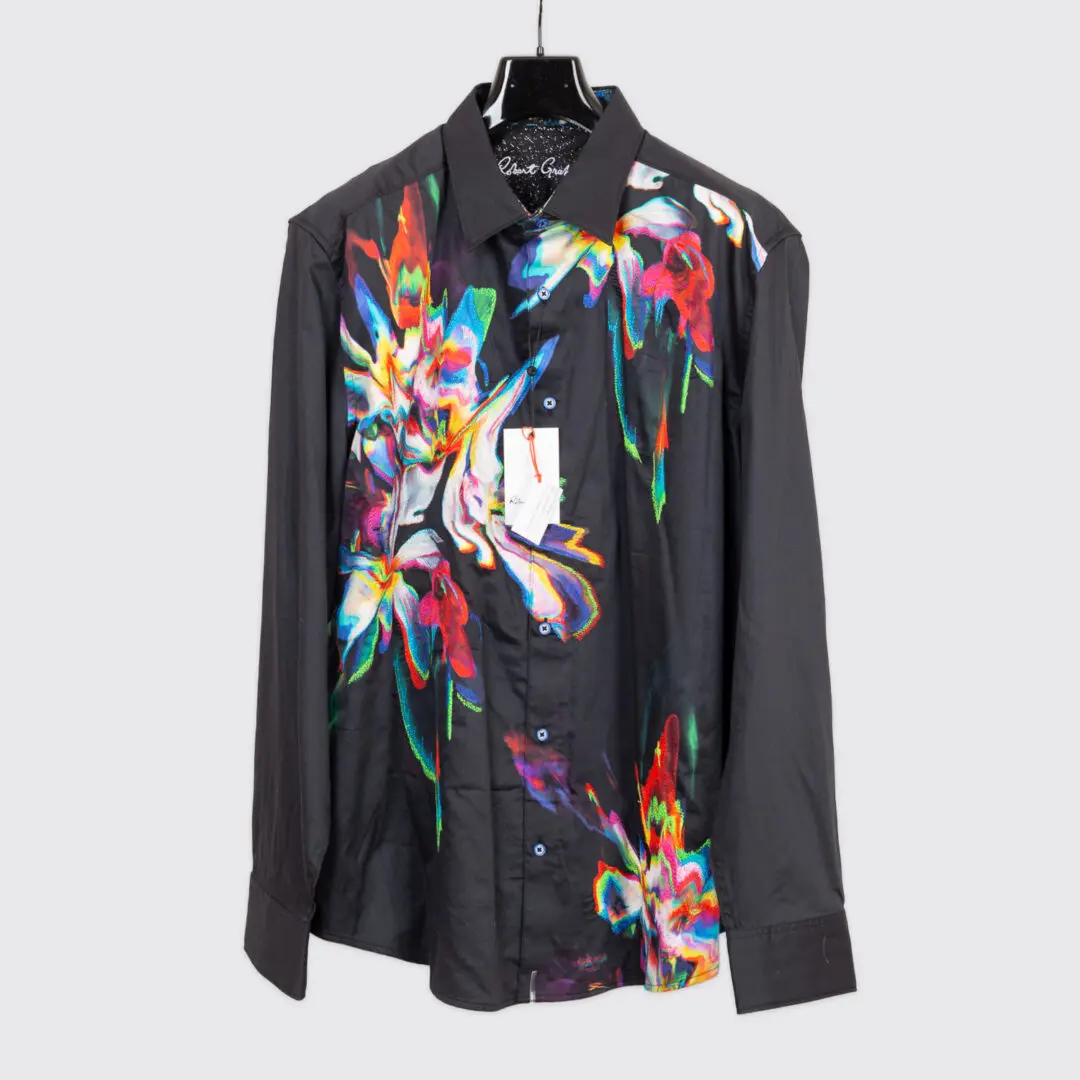 Robert Graham Aurora Shirt 3XL Black Multicolor Print Embroidery