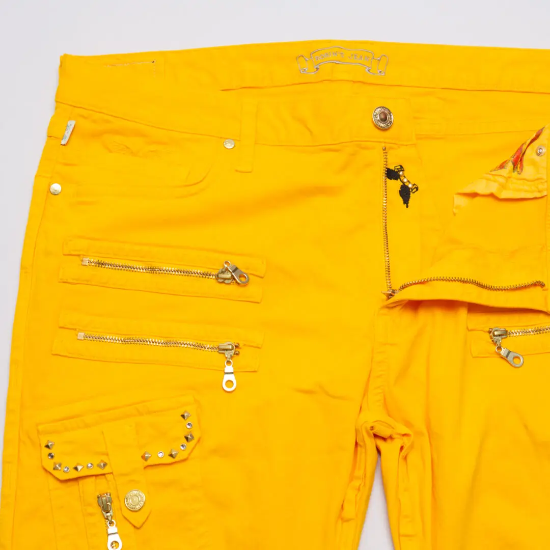Robin's Jeans Mecano Slim Fit W38 Yellow Cotton Studded Zippers