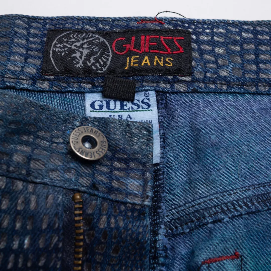 Guess Vintage Jeans Men Blue Green Tie Dye Alligator Print Denim