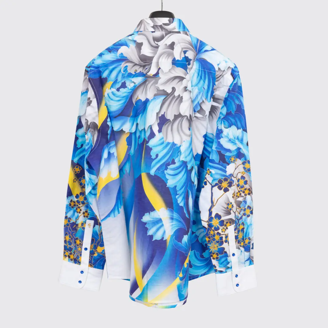 Robert Graham Thelonius Shirt 3XL Blue Floral Embroidery Linen