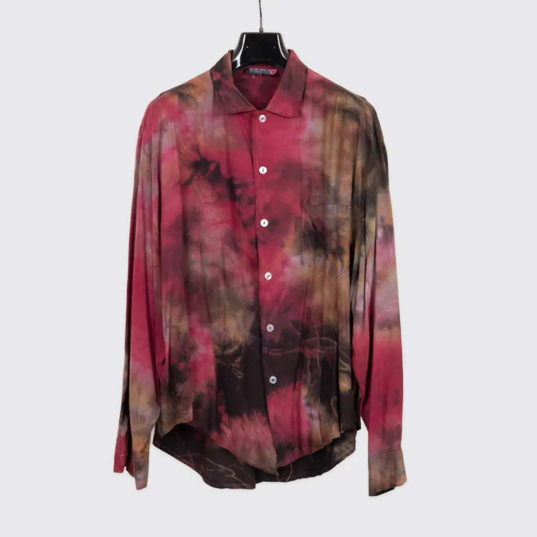 Ercoli Vintage Party Shirt Size XXL Red Multicolor Tie Dye Rayon