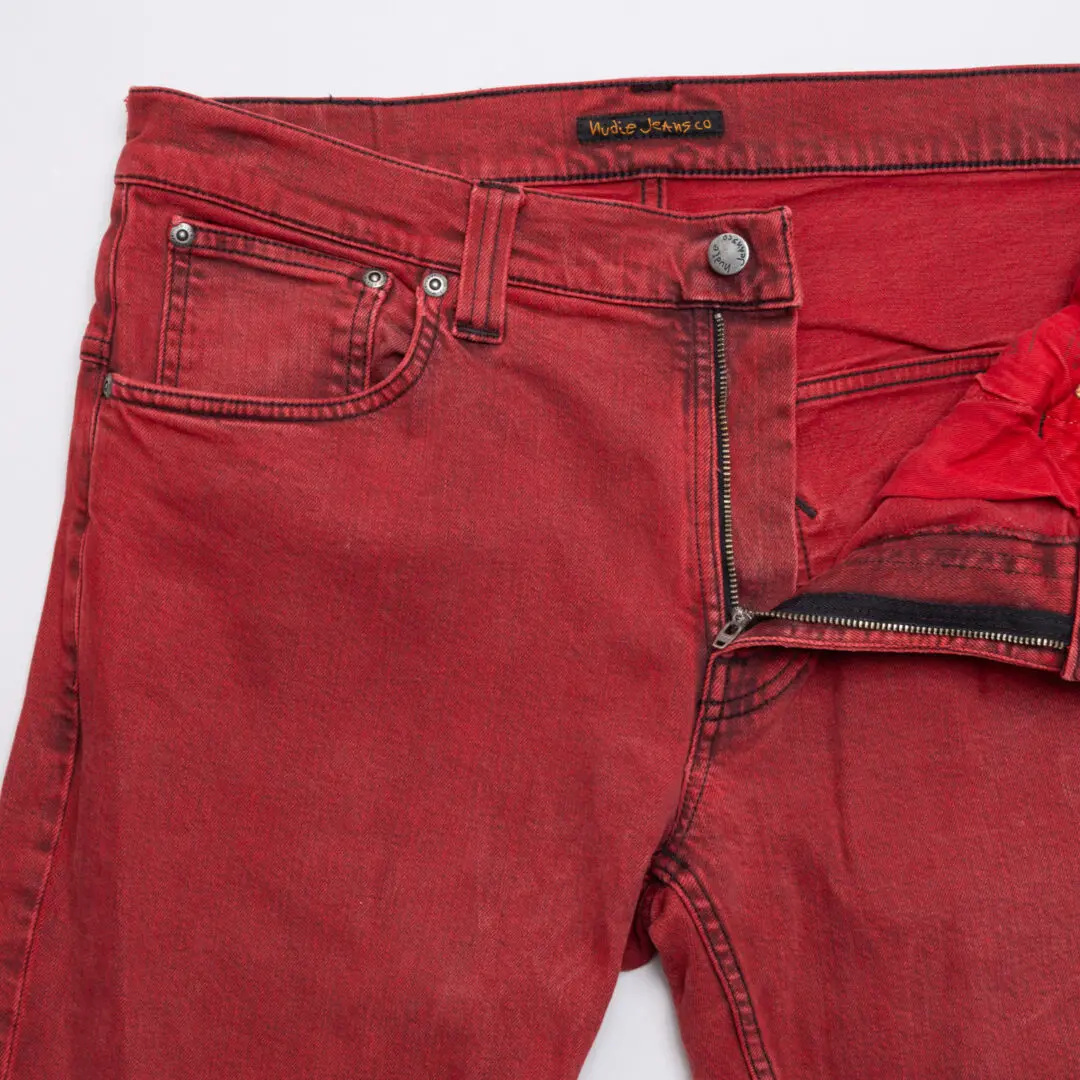 Nudie Jeans Tape Ted Jeans W36 L34 Men Red Denim Organic Cotton