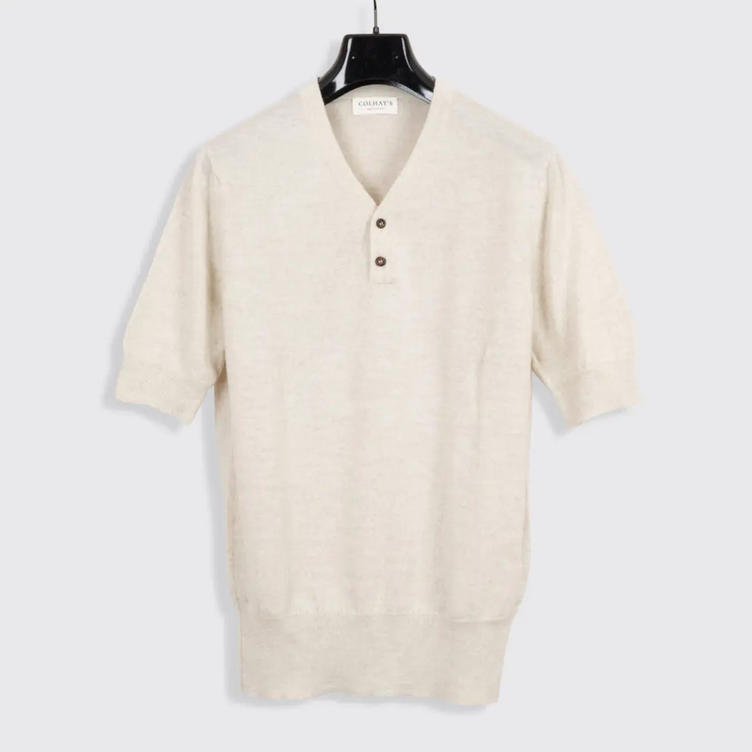 Colhay's Rower Henley Sweater Size S Men Stone Melange Wool