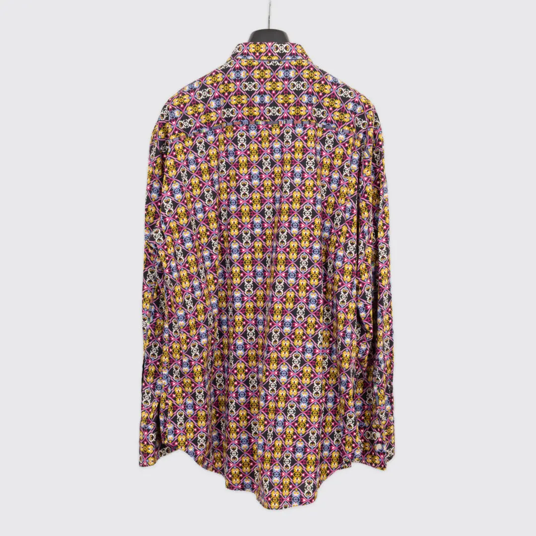 Robert Graham Tuxedo Shirt 3XL Abstract Multicolor Print Ruffle