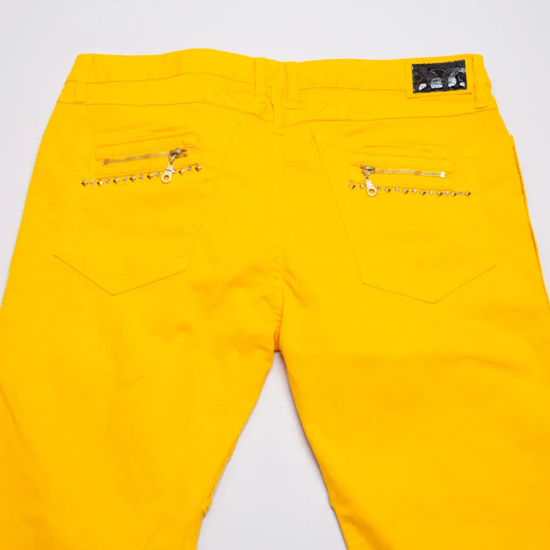 Robin's Jeans Mecano Slim Fit W38 Yellow Cotton Studded Zippers