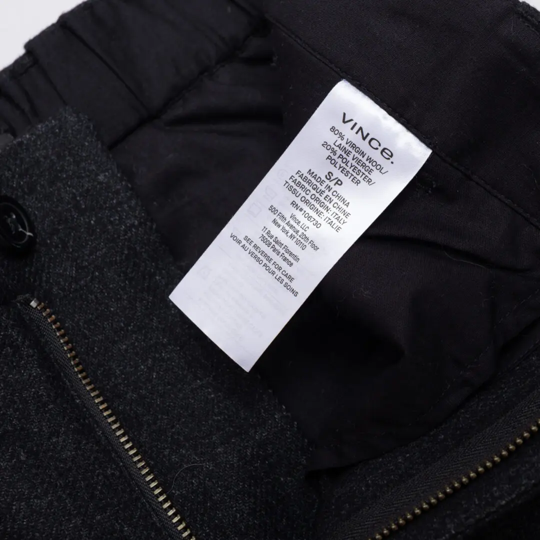 Vince Pants Size S Men Charcoal Gray Virgin Wool Blend Flannel