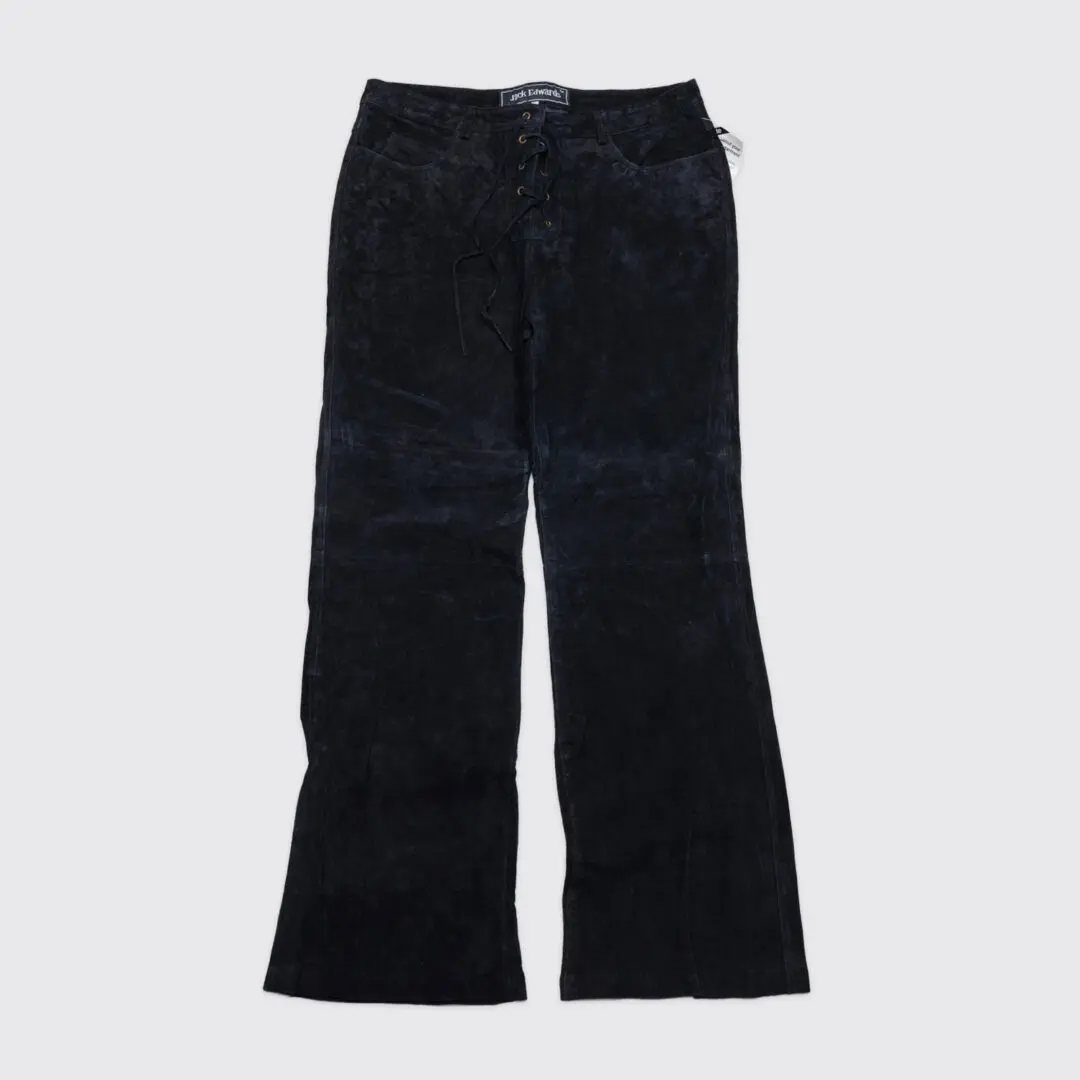 Jack Edwards Jeans Men Black Lambskin Leather Pant w/ Lace Up Fly