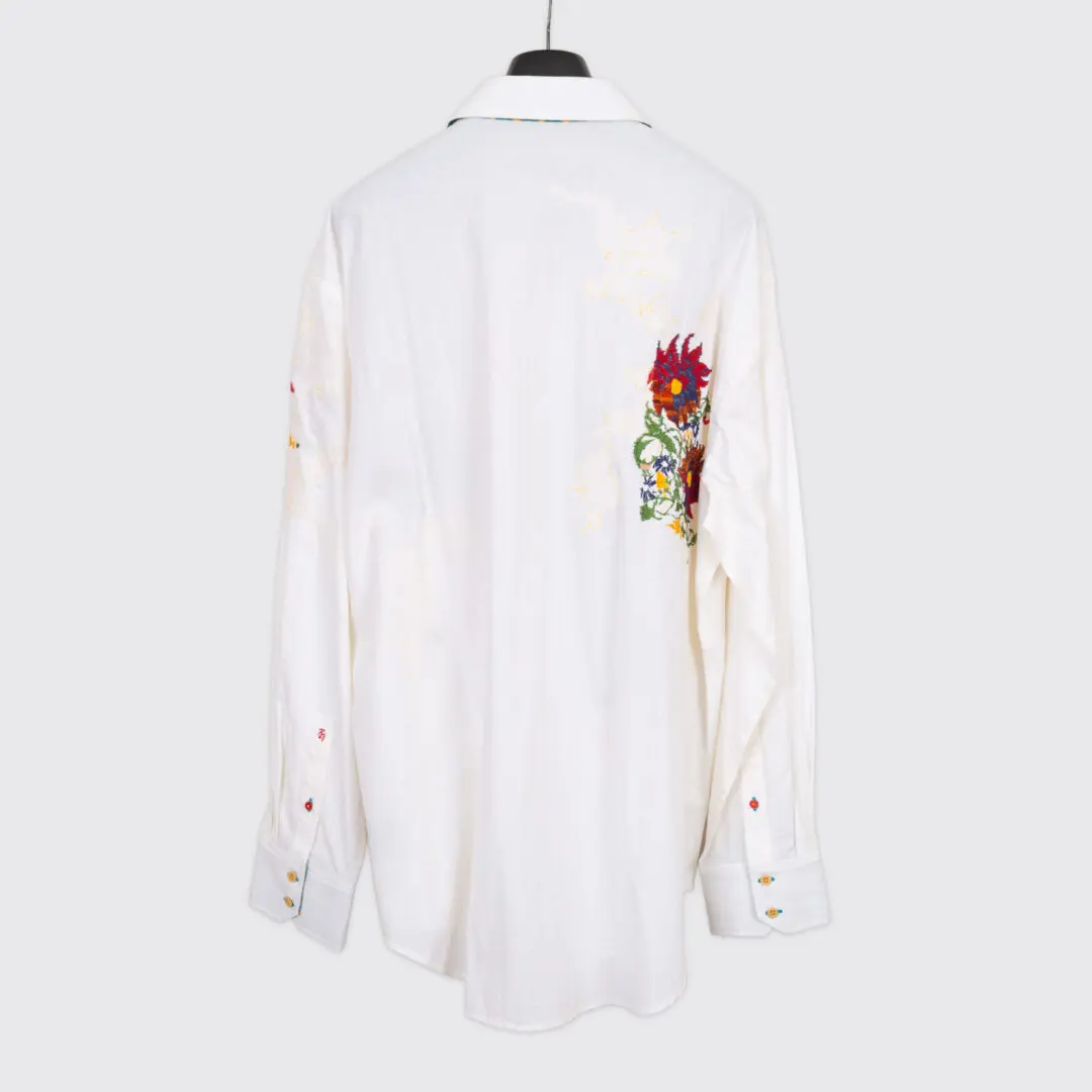 Robert Graham Shirt 3XL Cream Polka Dot Floral Embroidery Cotton