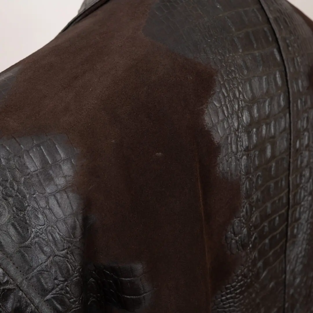 Bod & Christensen Suede Blazer Size U50 Chocolate Brown Croc Embossed
