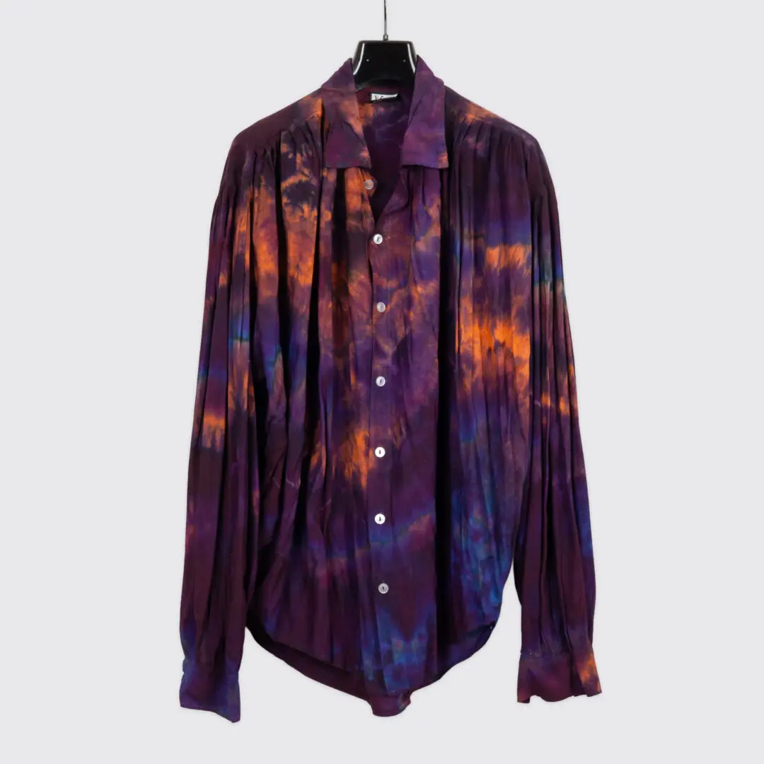 Ercoli Shirt XXL Men Purple Orange Cotton Pleated Tie Dye Vintage