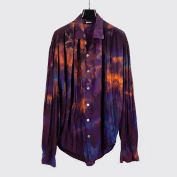 Ercoli Shirt XXL Men Purple Orange Cotton Pleated Tie Dye Vintage