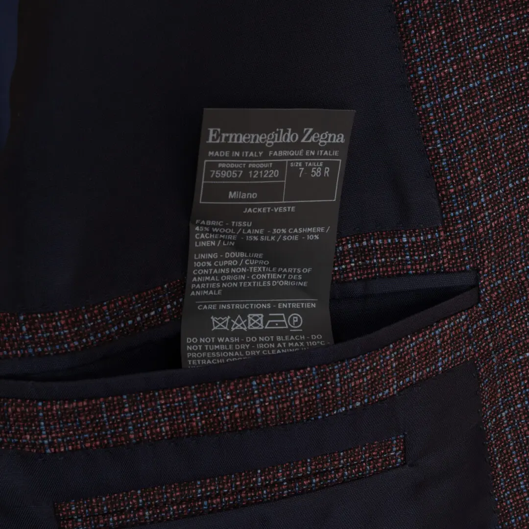 Ermenegildo Zegna Sport Coat Size EU58 Red Wine Glen Check Milano