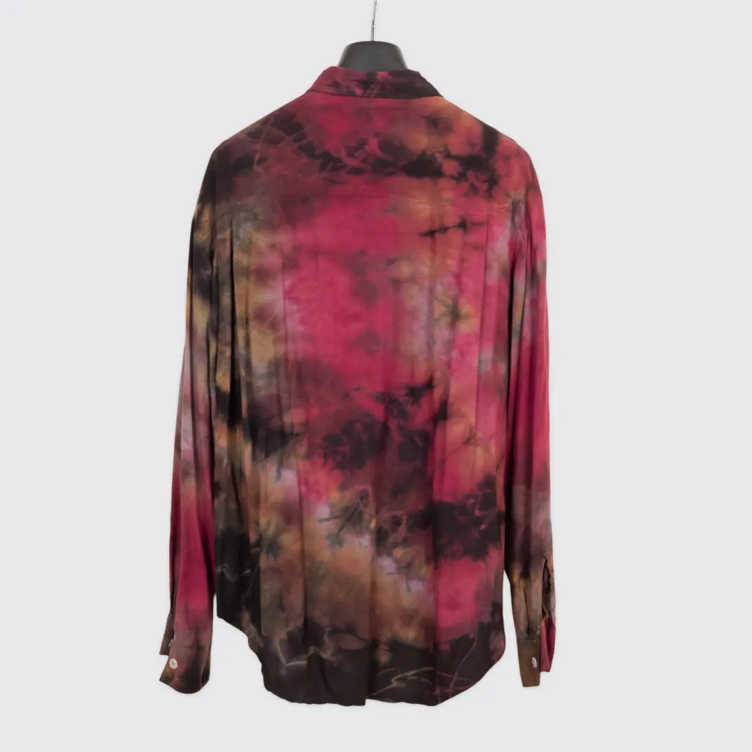 Ercoli Vintage Party Shirt Size XXL Red Multicolor Tie Dye Rayon