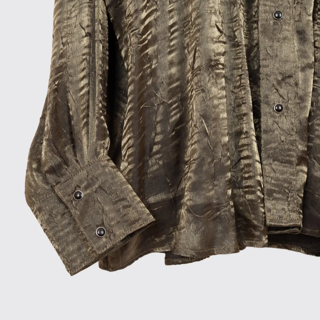 Lansky Bros Party Shirt Size 2XL Metallic Bronze Crushed Rayon