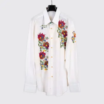 Robert Graham Shirt 3XL Cream Polka Dot Floral Embroidery Cotton