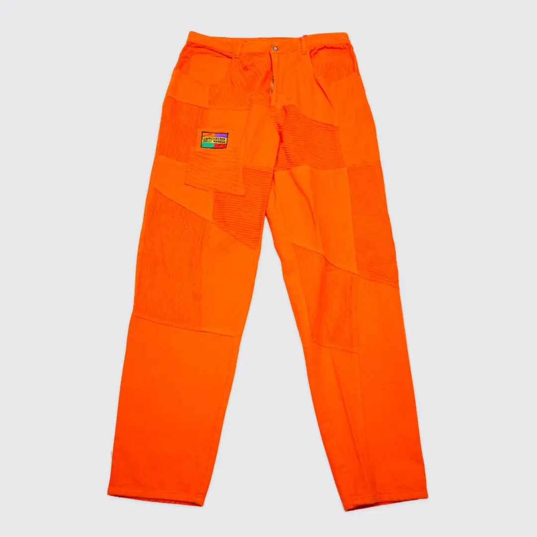 Anti-League Patchwork Pants W36 Men Blaze Orange Corduroy Vintage
