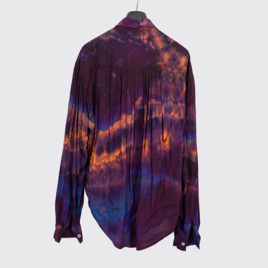 Ercoli Shirt XXL Men Purple Orange Cotton Pleated Tie Dye Vintage