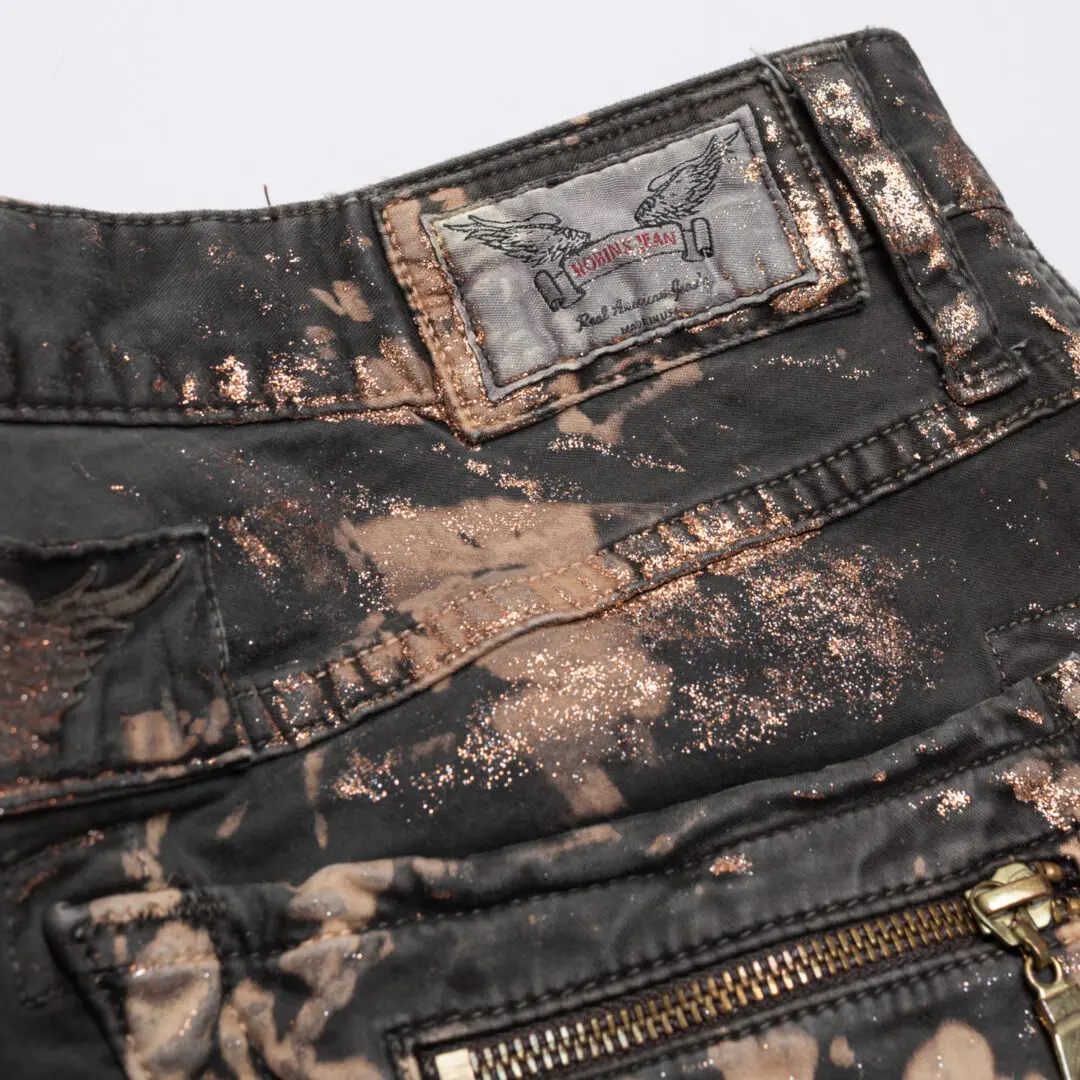Robin's Jeans The Show Motorcycle W36 Brown Bleach Dye with Zippers