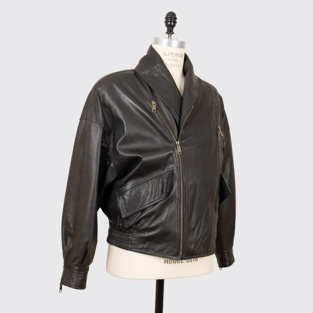 Habitat Leather Flight Jacket US46 Black Asymmetrical Multi Zip