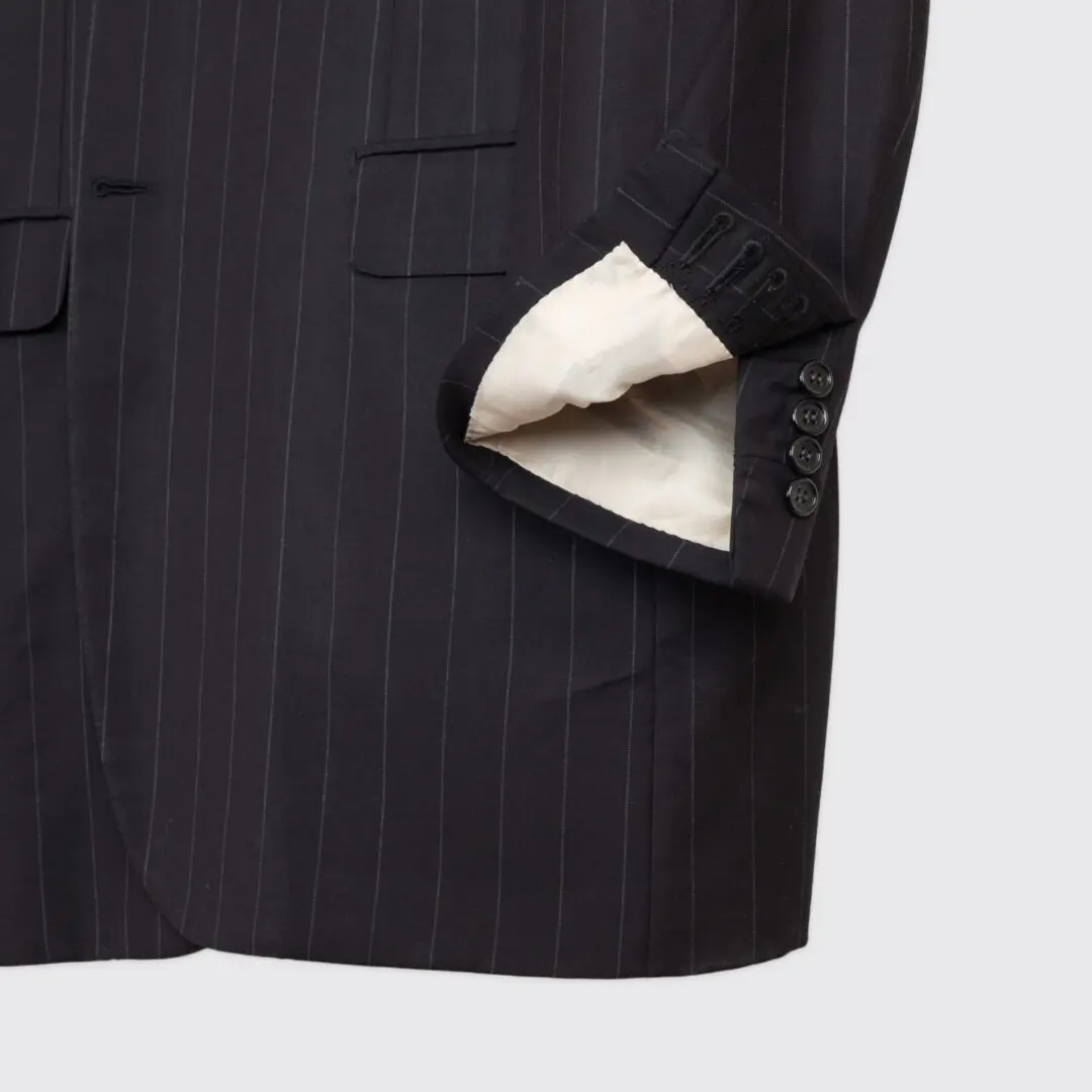 Brioni Suit Size 44 Tall Men Black Pinstripe Wool Three Button