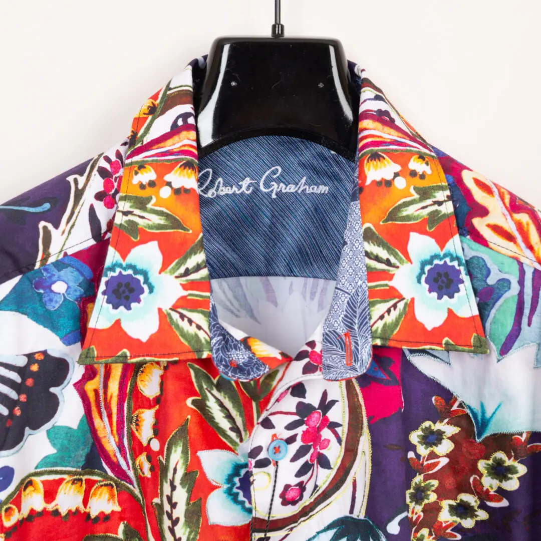 Robert Graham Kenzi Shirt 3XL Multicolor Floral Cotton Embroidery