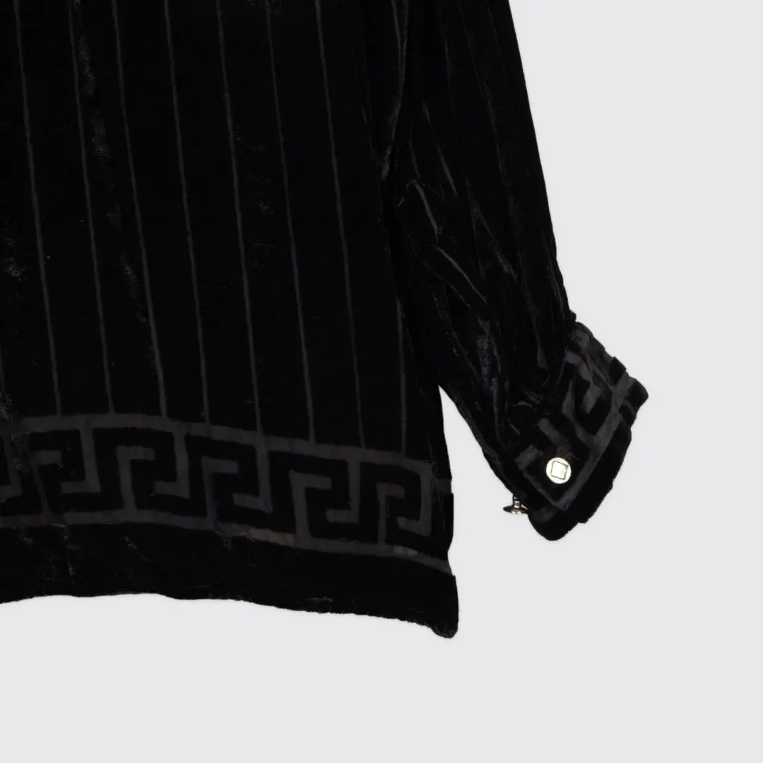 Ceta Italiano Shirt XXL Men Black Velvet Pinstripe Greek Key Print